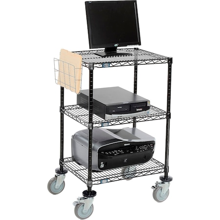 Nexel 3-Shelf Mobile Wire Printer Stand with Document Holder, 24inW x 18inD x 40inH, Black 695358BK